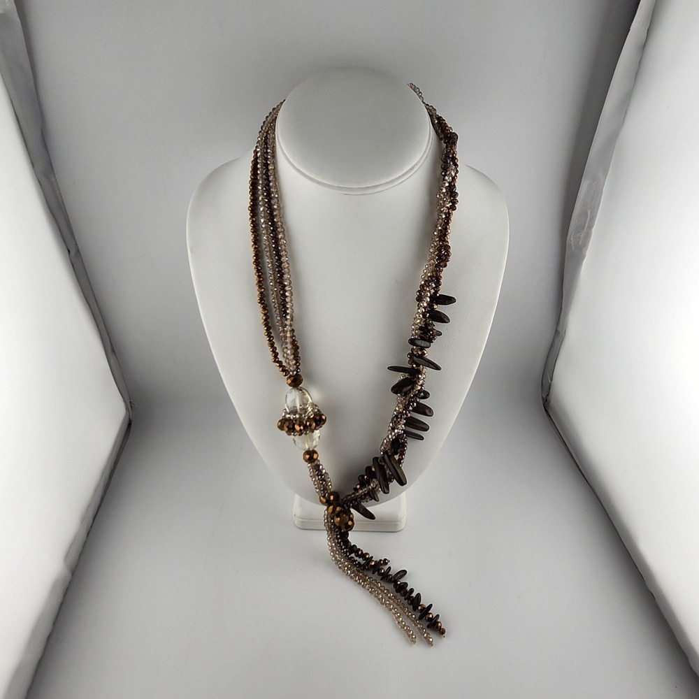Glass Bead Multistrand Stone Lariat Necklace